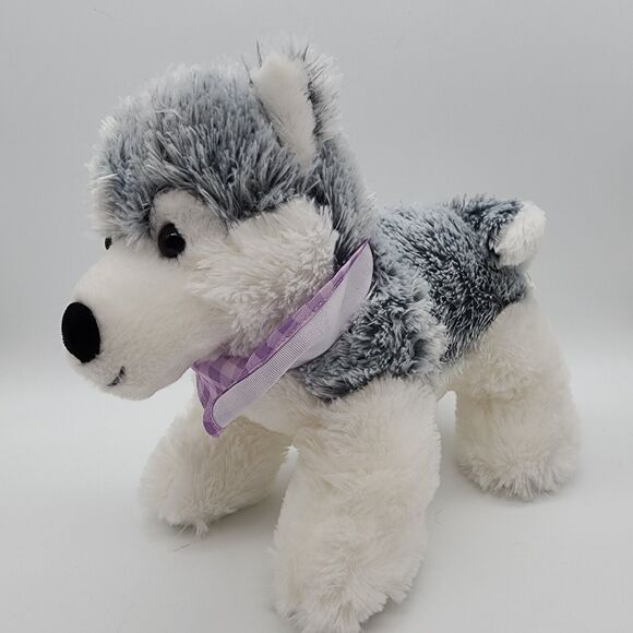 Walgreens Husky Dog Plush 12" Grey White Purple Bandana Stuffed Animal 2019 - Picture 1 of 10